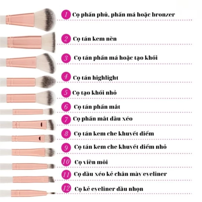 Bộ Cọ Trang Điểm 12 Cây BH COSMETICS Rose Romance BHBO02